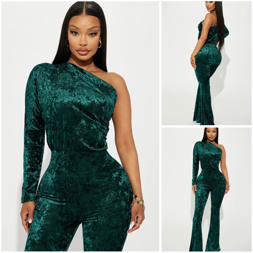 Fashion Nova Green Velvet Jumpsuit
